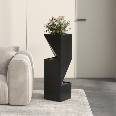 Jardiniera inalta 100cm cu 3 zone de plantare, Negru