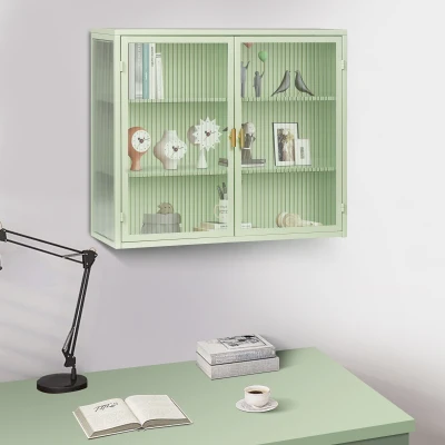 Credenza Moderna a Due Ante con Vetrata e Ripiani a Tre Livelli, Verde