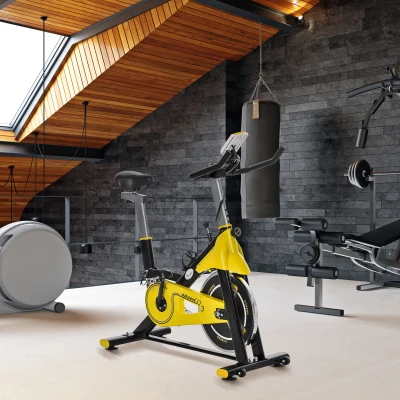 HOMCOM Bicicleta Estática com Resistência Ajustável Ecrã LCD Guiador e Assento Ajustáveis  45,5x100x101-113 cm Amarelo e Preto