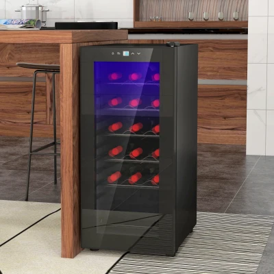HOMCOM Lodówka na Wino, Cicha, 5-18°C, Dotykowy, Oświetlenie, 34,5x45x78cm, Czarna