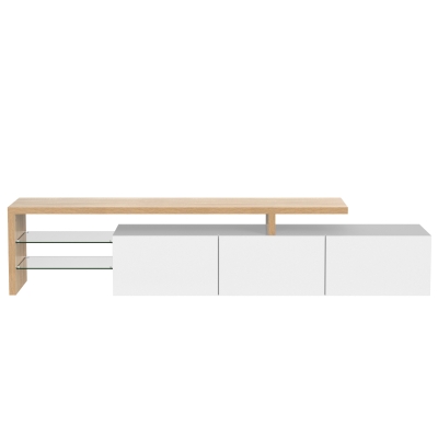 Modern LED Lighting TV Unit with Storage Glass Shelves, White