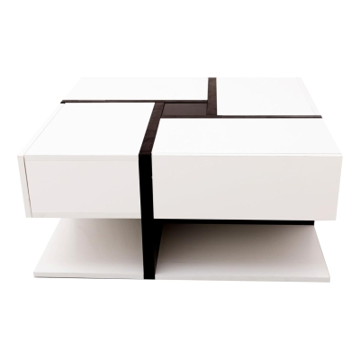 Square Coffee Table with 4 Drawers, White