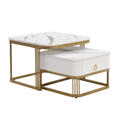 Set of 2 Nesting Coffee Table with High Gloss Top, White