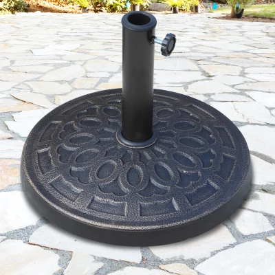 Outsunny Base para Chapéu de Sol Redonda Suporte para Chapéu de Sol de Resina para Mastros de 38mm e 48mm para Jardim Terraço Exterior Ø44x34cm Preto e Bronze