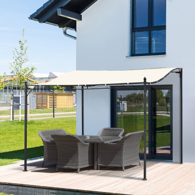 Outsunny Pérgola de Jardim 3x3m Pérgola Montada na Parede com Toldo e 16 Orifícios de Drenagem Metal e Poliéster Creme