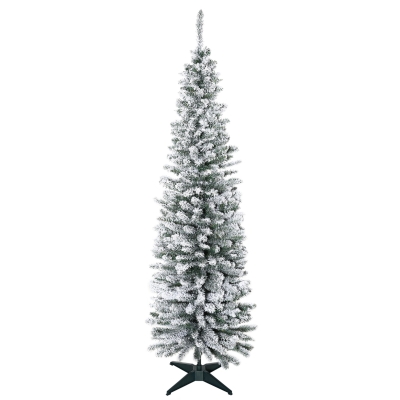 HOMCOM Kunstmatige Kerstboom, 210 cm, Besneeuwde PVC-Takken, Opvouwbaar, Metalen Standaard, Groen/Wit