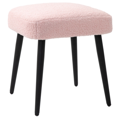 HOMCOM Kruk, Voetsteun, Gepolsterde Zitplaats, Kasjmier-Look, Stalen Poten, 42 x 42 x 47 cm, Roze