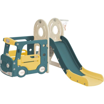 Children's 4-in-1 Outdoor Play Equipment with Slide, Green