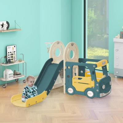 Children's 4-in-1 Outdoor Play Equipment with Slide, Green