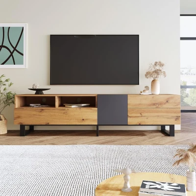 Wood TV Stand with Storage Compartments, Natural