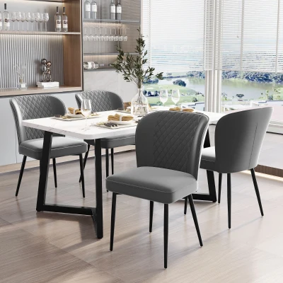 Set aus 4 gepolsterten Esszimmerstühlen mit Rückenlehne und Metallrahmen, Grau