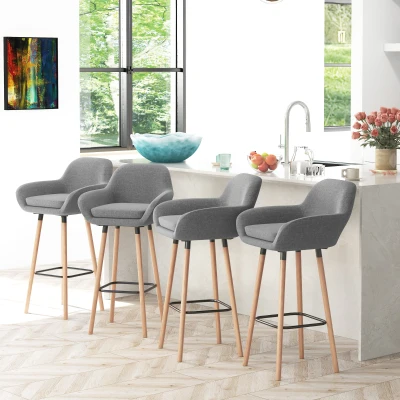 HOMCOM Tabourets de Bar Lot de 4 Bois Massif Lin Gris Foncé