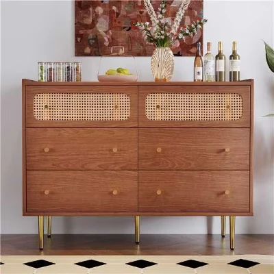 Commode Vintage avec 6 Tiroirs , Pieds en Métal, Couleur Naturelle