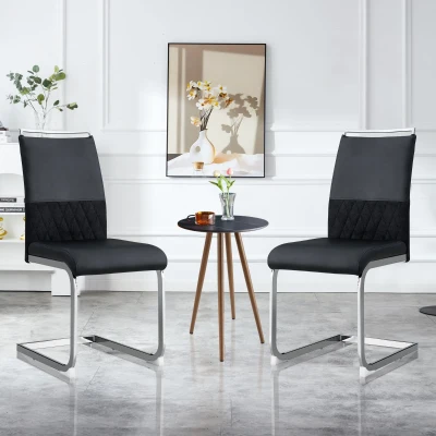 Lot de 2 modernes Chaises de salle à manger avec plus haut dossier en PU et rembourré Lin, Noir