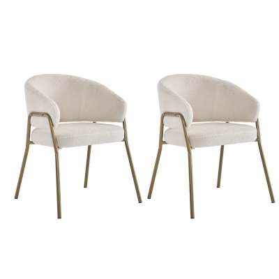 Ensemble de 2 rembourrés Chaises de salle à manger dans le conception moderne en tissu de sherpa avec doré Pieds, Blanc