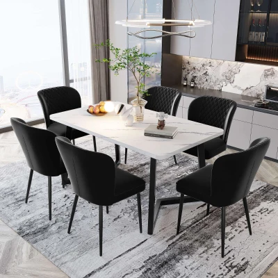 Ensemble de 6 rembourrés Chaises de salle à manger hors de velours avec Dossier, Noir