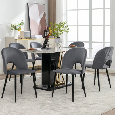 Ensemble de 6 rembourrés Chaises de salle à manger hors de velours avec diamanté Dossier et structure en métal, Gris