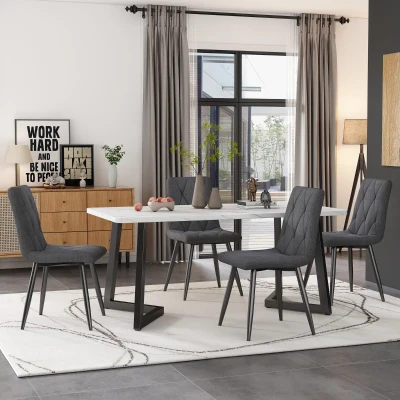 Set aus 4 modernen Esszimmerstühlen, gepolstert, Bezug in Leinenoptik, mit Rückenlehne, Metallrahmen, Grau