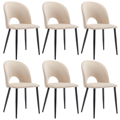 Set aus 6 gepolsterten Esszimmerstühlen in Samtoptik, Rückenlehne mit Diamantmuster, Metallrahmen, Beige