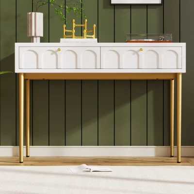 Coiffeuse et Commode moderne avec 2 tiroirs, Blanc Crème