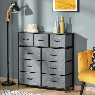 Comodă Pliabilă cu 9 Sertare din Țesătură, 84x30x92 cm, Gri