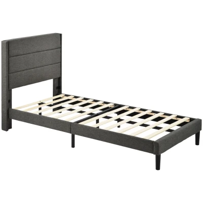 Bettgestell 90x200 Modernes Einzelbett mit Unterlager, Dunkelgrau