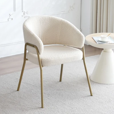 Chaise de Salle à Manger Moderne en tissu de sherpa avec Accoudoirs et Dossier Ergonomique, Blanc