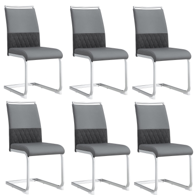 Set aus 6 modernen und ergonomischen Esszimmerstühlen mit hoher Rückenlehne aus Kunstleder und Stoff in Leinenoptik, Grau