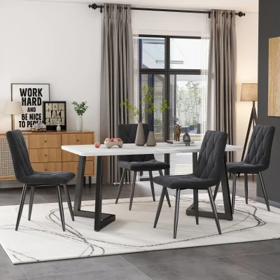 Set aus 4 gepolsterten Esszimmerstühlen in Samtoptik mit Rückenlehne, Metallrahmen und elegantem Design, Grau