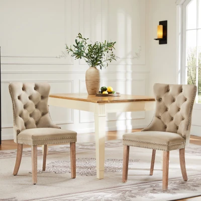 Ensemble de 2 rembourrés Chaises de salle à manger hors de Velours, Marron Clair