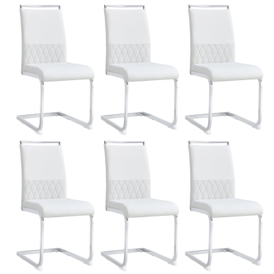 Set aus 6 modernen und ergonomischen Esszimmerstühlen mit hoher Rückenlehne aus Kunstleder und Stoff in Leinenoptik, Weiß