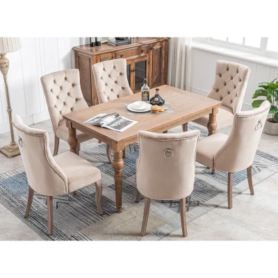 Ensemble de 6 rembourrés Chaises de salle à manger hors de velours avec plus haut Dossier et capiton à boutons, Beige