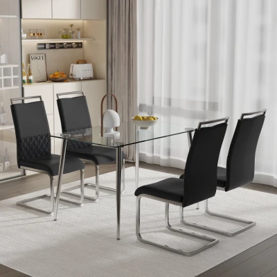 Ensemble de 4 modernes Chaises de salle à manger avec plus haut dossier Fabriqué en PU et lin, Noir