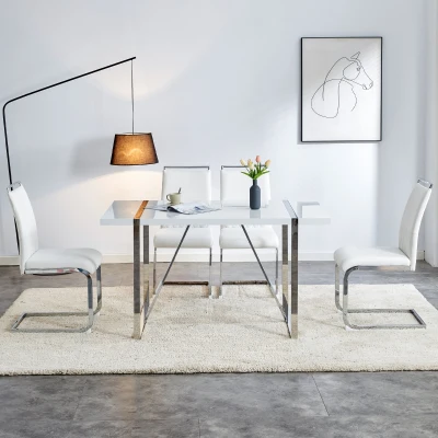 Lot de 2 modernes Chaises de salle à manger avec plus haut dossier Fabriqué en PU et lin, Blanc