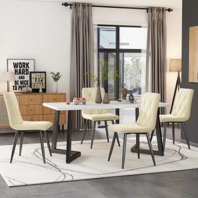 Set aus 4 gepolsterten Esszimmerstühlen mit Rückenlehne, Metallrahmen und elegantem Design, Beige