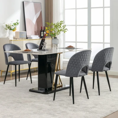 Ensemble de 4 rembourrés Chaises de salle à manger hors de velours avec diamanté Dossier et structure en métal, Gris