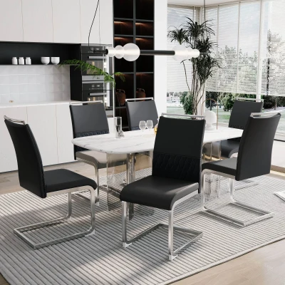 Ensemble de 6 modernes Chaises de salle à manger avec plus haut dossier Fabriqué en PU et lin, Noir