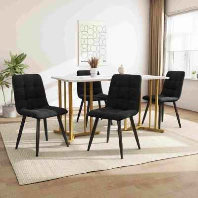 Table rectangulaire à manger fabriqué à partir de MDF moderne Motif marbré, Blanc+Or