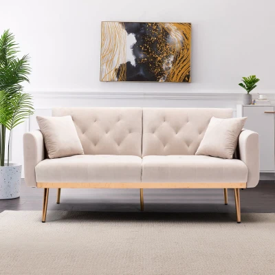 Canapé lit 3 places en velours avec Ajustable Postes, Beige