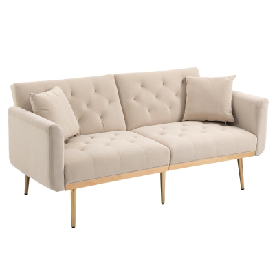 3-Sitzer-Sofa in Samtoptik, verstellbares Schlafsofa, bequem zum Sitzen oder Schlafen, für Wohnzimmer und Schlafzimmer, 162x78x80 cm, Beige