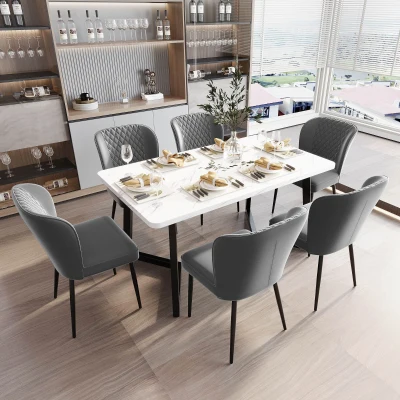Ensemble de 6 rembourrés Chaises de salle à manger en velours avec Dossier, structure en métal et assise ergonomique, Gris