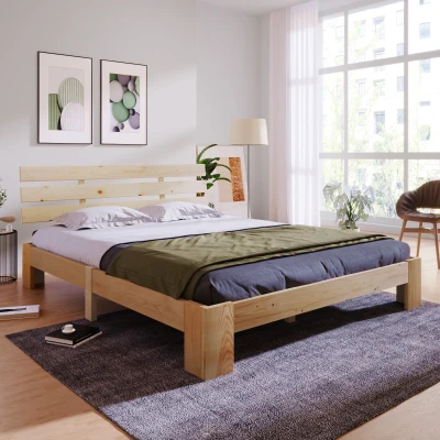Letto Singolo dal Design Semplice, Senza Materasso, Colore Naturale