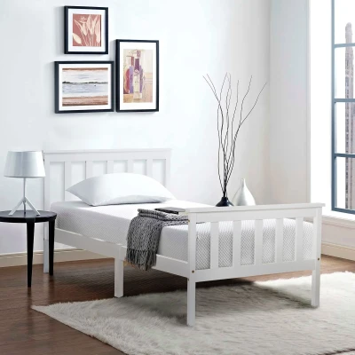 Letto Singolo dal Design Semplice, Senza Materasso, Bianco