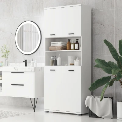 kleankin Mobile Bagno con 2 Armadietti e 2 Ripiani Aperti Bianco