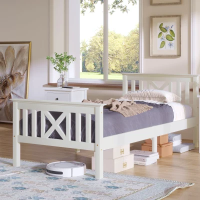 Lit simple, design minimaliste, charge maximale 120 kg, Blanc