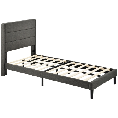 Letto Singolo, Tessuto in Lino, 90 x 200 cm, Grigio Scuro