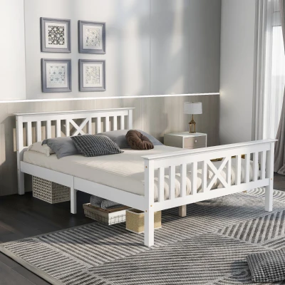 Letto Matrimoniale con forma a X e rete a doghe, Bianco