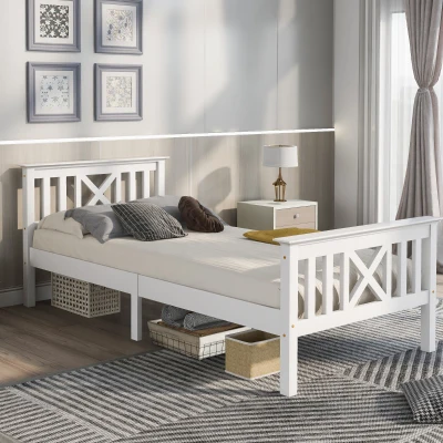 Letto Singolo, Design Minimalista, 90 x 200 cm, Bianco