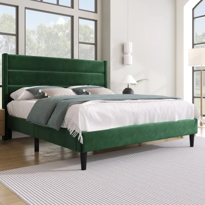 Letto Matrimonialein, Tessuto di Velluto, 140 x 200 cm,Verde