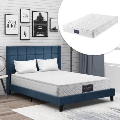 Letto Matrimoniale con imbottito Testiera e rete a Doghe, Blu